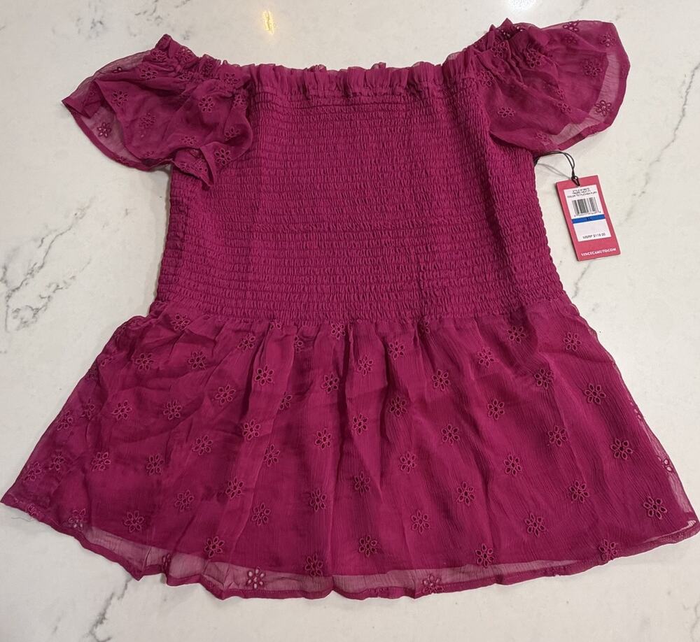 Vince Camuto Smoked Top Womens Eyelet Lace Off The Shoulder Blouse Size XL Hot